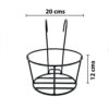 PS01MT0004d Round black galvanised steel hanging planter basket with sturdy hook design for railings or fences. Rust-resistant, powder-coated finish; ideal for outdoor plants, herbs, or balcony décor.