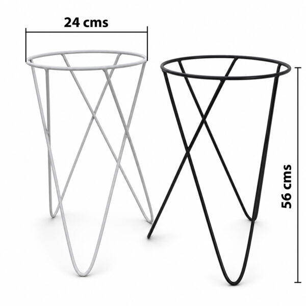 PS01MT0005a Modern tripod plant stand with 'V' shaped galvanised steel legs and a round rim top, available in black or white. Rust-resistant, powder-coated finish for stylish indoor or outdoor use.