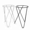 PS01MT0005b Modern tripod plant stand with 'V' shaped galvanised steel legs and a round rim top, available in black or white. Rust-resistant, powder-coated finish for stylish indoor or outdoor use.