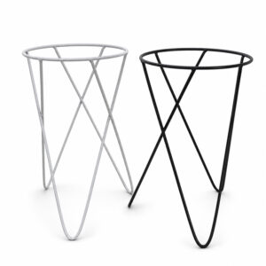 PS01MT0005b Modern tripod plant stand with 'V' shaped galvanised steel legs and a round rim top, available in black or white. Rust-resistant, powder-coated finish for stylish indoor or outdoor use.