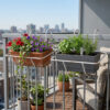 PS01MT0006c Rectangle galvanised steel hanging planter basket with sturdy railing hooks. Rust-resistant, fine finish; perfect for balconies, fences, or gardens to display plants and greenery outdoors.