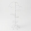 PS05MT0018d Tall white galvanised steel plant stand with an umbrella-shaped canopy top and six staggered circular tiers. Rust-resistant, powder-coated finish creates a whimsical, statement multi-plant display.