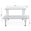 PS06MT0015c Two-tier white galvanised steel plant stand with elevated rectangular top and slatted lower shelf. Rust-resistant, powder-coated finish with protective feet, ideal for indoor or outdoor plant displays.