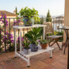 PS06MT0015e Two-tier white galvanised steel plant stand with elevated rectangular top and slatted lower shelf. Rust-resistant, powder-coated finish with protective feet, ideal for indoor or outdoor plant displays.