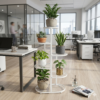 PS07MT0019d Tall white galvanised steel plant stand with five staggered half-round shelves in a zigzag layout. Rust-resistant, powder-coated finish makes it ideal for displaying multiple plants in a compact footprint.