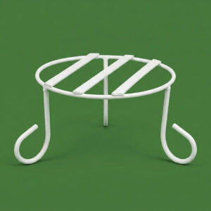 Sturdy galvanised steel plant stand with a round wire-frame top and rounded legs. Rust-resistant, powder-coated finish for durable, long-lasting indoor or outdoor use for Home Garden, Balcony and Terrace.