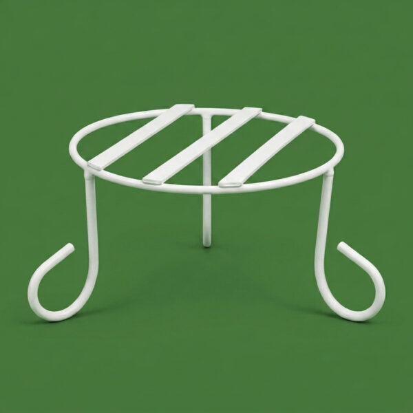 PS01MT0002j Sturdy galvanised steel plant stand with a round wire-frame top and rounded legs. Rust-resistant, powder-coated finish for durable, long-lasting indoor or outdoor use for Home Garden, Balcony and Terrace.