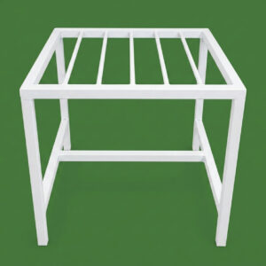 Sleek white galvanised steel pipe Plant Stand with a square frame and cross-braced legs for stability. Rust-resistant, powder-coated finish suits indoor or outdoor plants pots