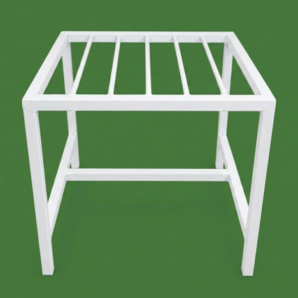 Sleek white galvanised steel pipe Plant Stand with a square frame and cross-braced legs for stability. Rust-resistant, powder-coated finish suits indoor or outdoor plants pots