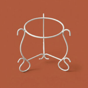 PS01MT0007f Elegant galvanised steel plant stand with decorative scrolled legs and a round rim top. Rust-resistant, powder-coated finish adds vintage charm to indoor or outdoor plant displays.
