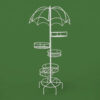 Tall white galvanised steel plant stand with an umbrella-shaped canopy top and six staggered circular tiers. Rust-resistant, powder-coated finish creates a whimsical, statement multi-plant display.