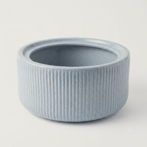 POC0043-a Flat Bonsai Planter | Ridged straight Grey-coloured Ceramic planter | This minimalistic planter suitable set for all varieties of Bonsai at Home, for gifting and personal use