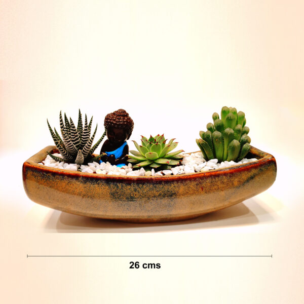 Miniature Garden | Meditating Monk in a Garden | Open Terrarium | Succulent Show-piece