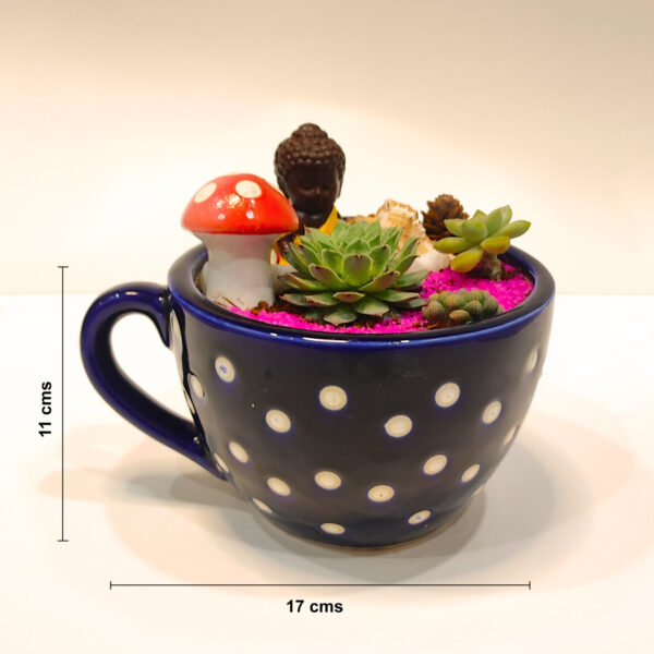 Miniature Garden | Meditating Monk in a Cup Garden | Open Terrarium | Succulent Show-piece